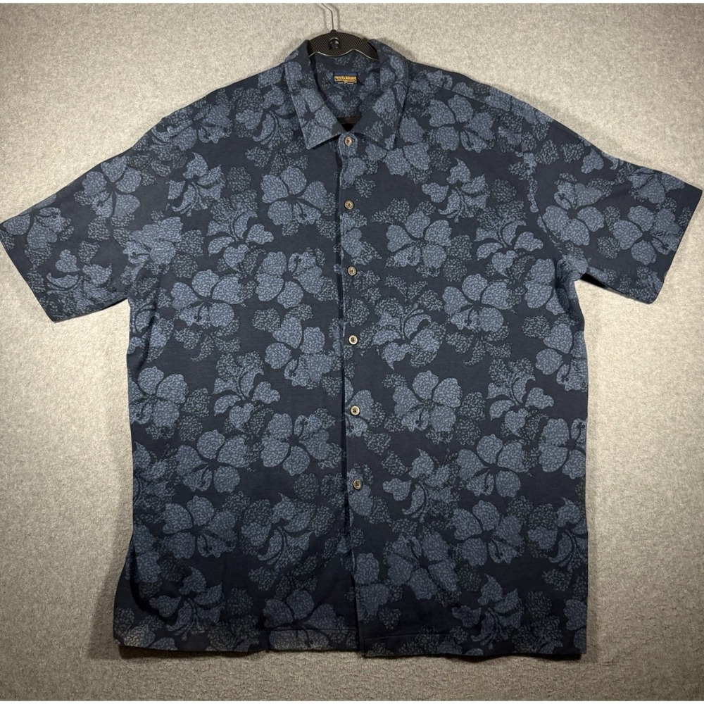 Woolrich Short Sleeve Button Up Shirt Size XL Blue Floral Cotton Camp